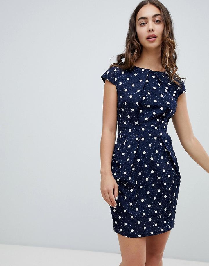 Qed London Polka Dot Tulip Dress - Navy