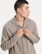 Asos Design Long Sleeve Waffle Jersey Shirt In Dark Beige-brown