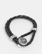 Classics 77 Plaited Bracelet In Silver With Engraved Charm In Silver-black