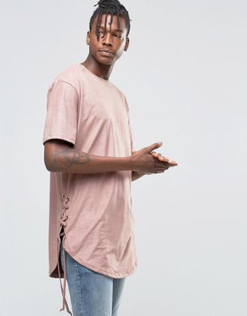 Hand Of God Suedette T-shirt With Laceing - Pink