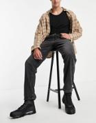Asos Design Straight Leg Jeans With Double Pleat In Washed Black