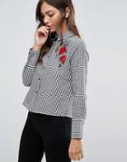 Influence Embroidered Gingham Shirt - Black