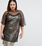 Asos Curve Premium 90s Sequin Cami Dress With Lace Trim And Spot Mesh Overlayer - Multi