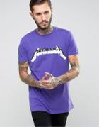 Asos Longline T-shirt With Metallica Print In Purple - Purple