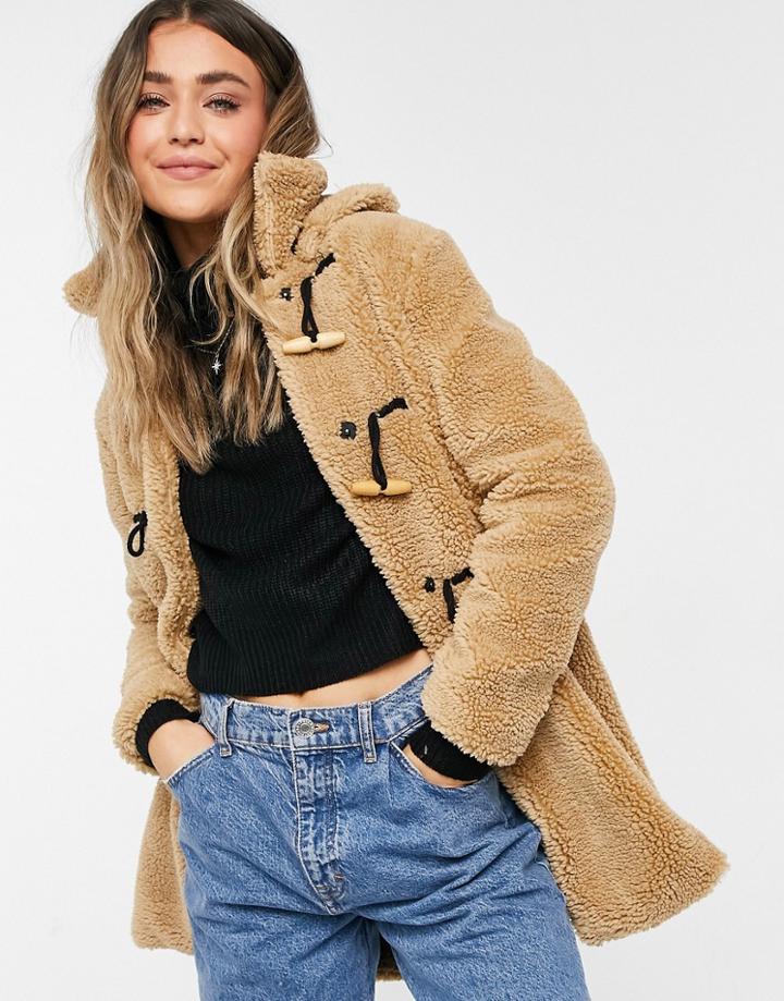 Qed London Sherpa Toggle Coat In Sand-neutral