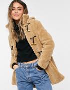 Qed London Sherpa Toggle Coat In Sand-neutral
