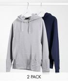 Asos Design Organic Hoodie 2 Pack In Navy/gray Marl-multi