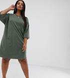 Asos Design Curve Oversized T-shirt Dress With Raw Edge-green