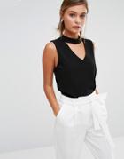 New Look V Neck Cut Out Shell Top - Black