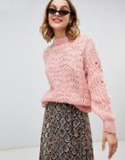 River Island Embellished Stitch Sweater In Pink