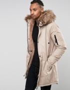 Sixth June Parka With Faux Fur Hood - Stone