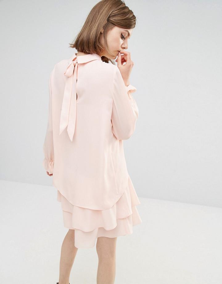 Lost Ink Tie Neck Dress - Pink