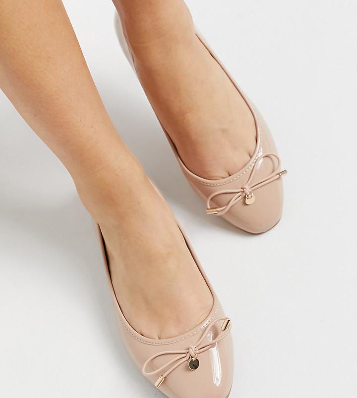 Asos Design Wide Fit Lallie Ballet Flats In Beige-neutral