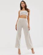 Asos Design Two-piece Wide Leg Pants In Slinky-beige