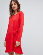 Vila Knot Wrap Front Mini Dress In Red