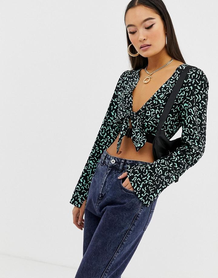 Collusion Tie Front Top With Elastic - Multi