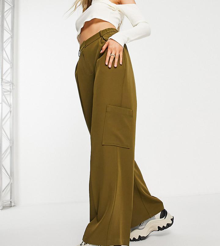 Collusion Polyester Baggy Utility Tailored Cargo Pants In Olive Green - Mgreen