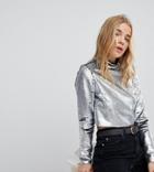 New Look Two Tone Sequin Crop Top-silver