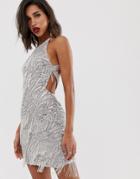 Asos Edition Sequin Fringe Cutout Mini Dress - Silver