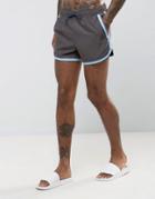 Asos Swim Shorts In Gray With Contrast Binding In Short Length - Navy