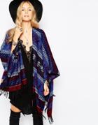Kiboots Reversible Oversized Fringe Wrap Poncho - Navy