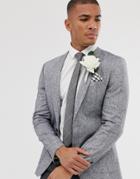 Asos Design Wedding Skinny Cross Hatch Linen Blazer In Blue - Blue