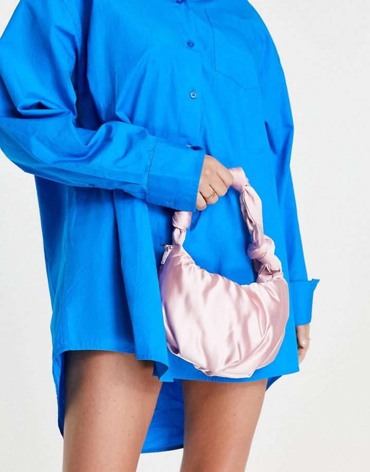 Topshop Satin Bucket With Knotted Strap In Pink