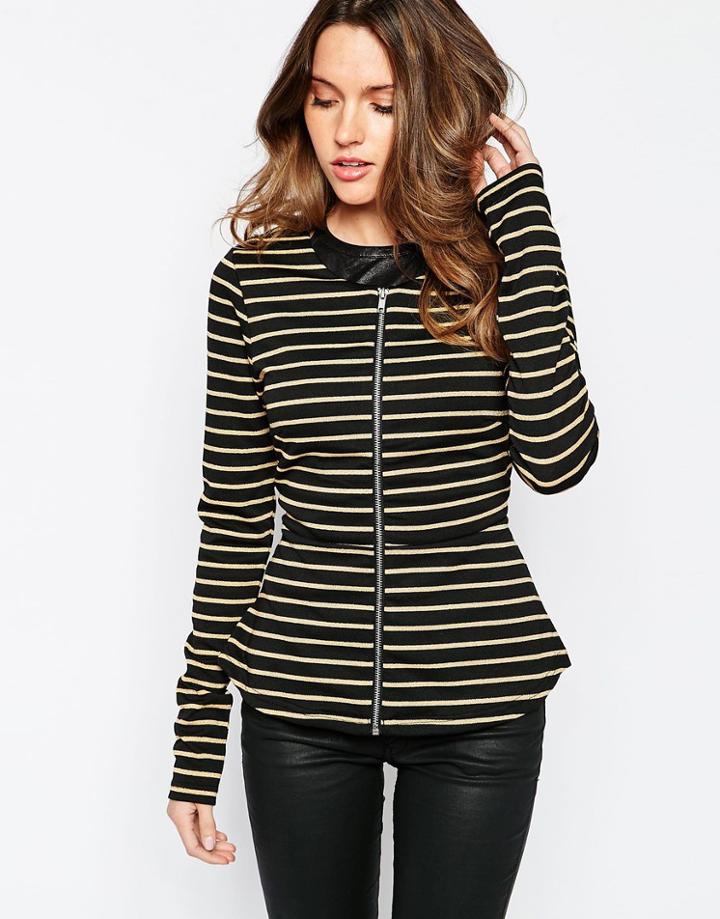 Vila Striped Peplum Blazer - Black