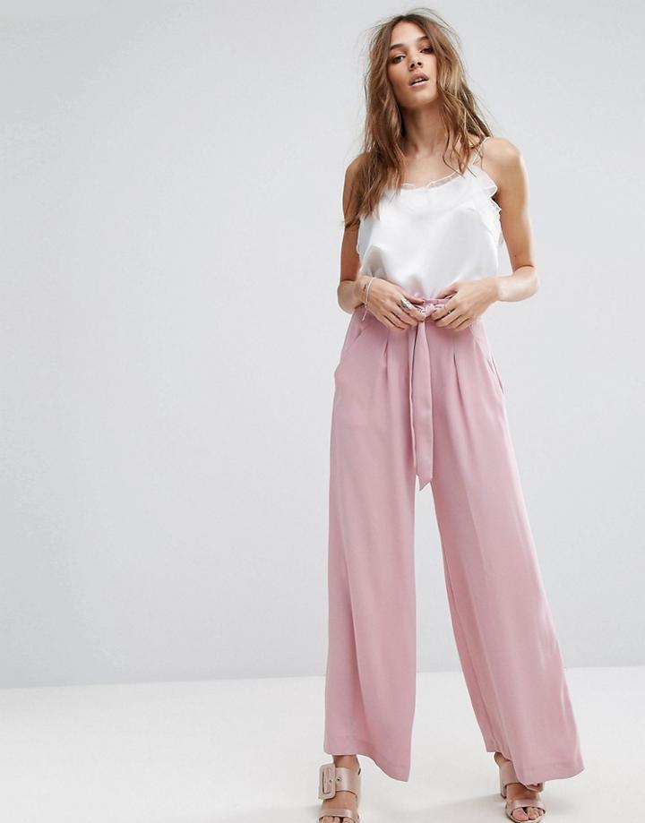 Miss Selfridge Belted Wide Leg Pants - Pink
