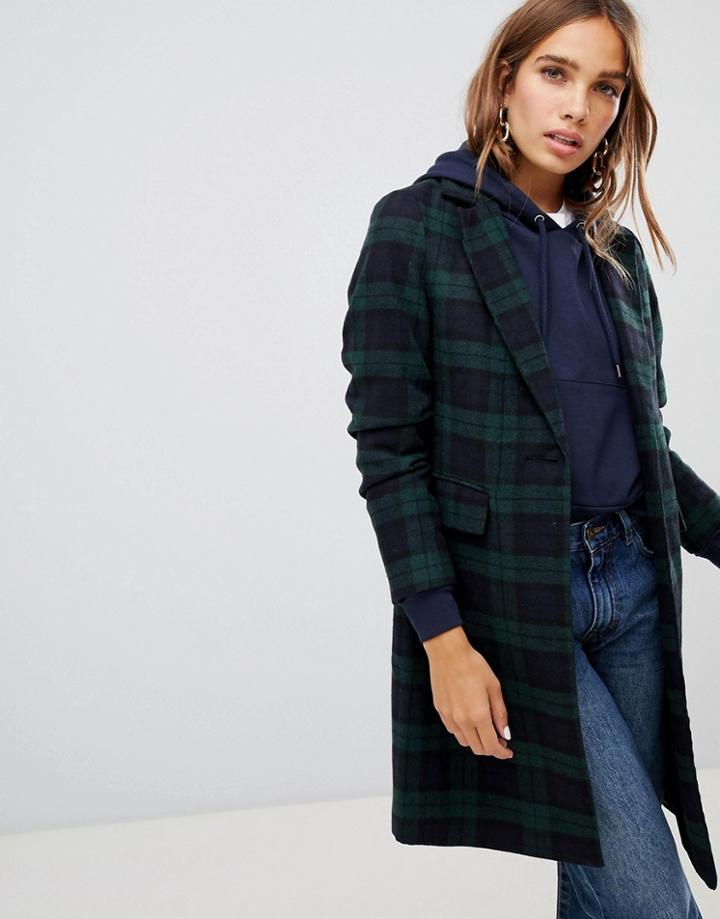 New Look Plaid Check Coat - Green