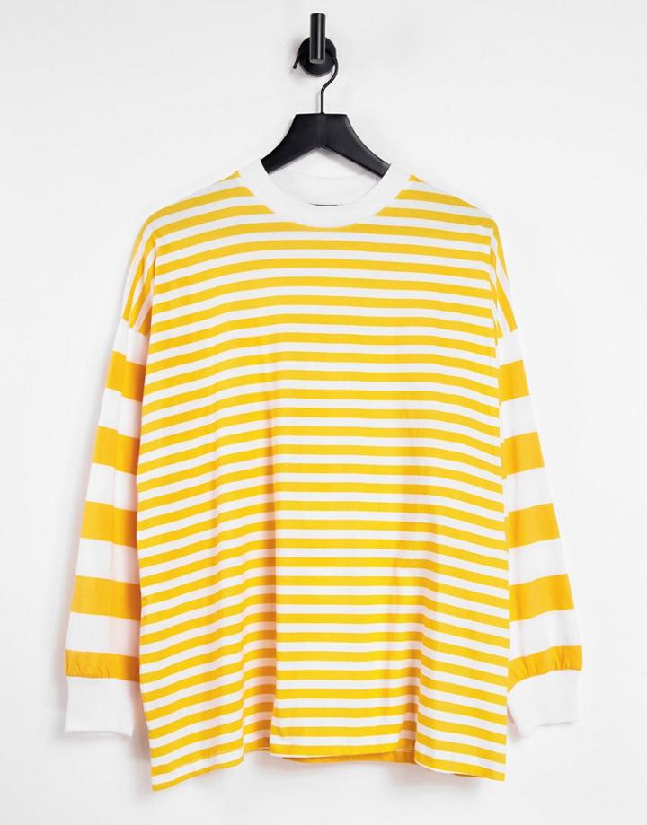 Asos Design Oversized Long Sleeve T-shirt With Cutabout Stripe In Sunshine Yellow