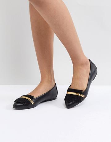 London Rebel Metal Bar Flat Shoe - Black