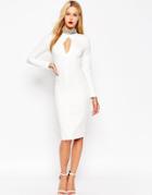 Asos Long Sleeve Embellished Collar Midi Dress - White