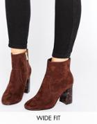 Asos Erin Wide Fit Heeled Ankle Boots - Brown
