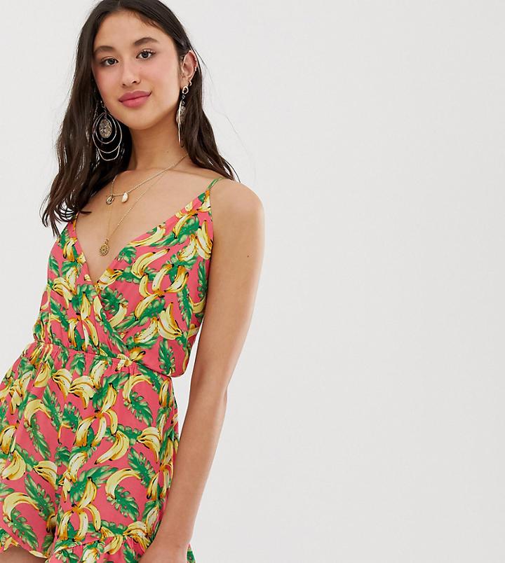 Parisian Tall Cami Strap Romper In Banana Print - Multi