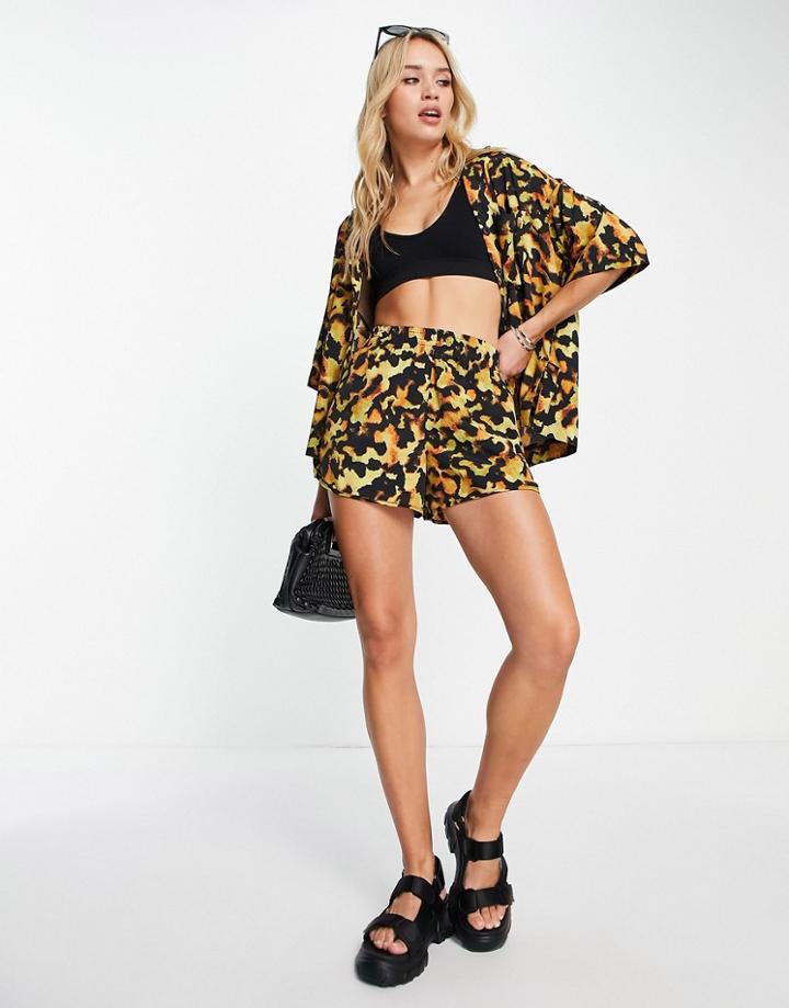 Topshop Nylon Runner Short In Tortoise Print - Part Of A Set-multi