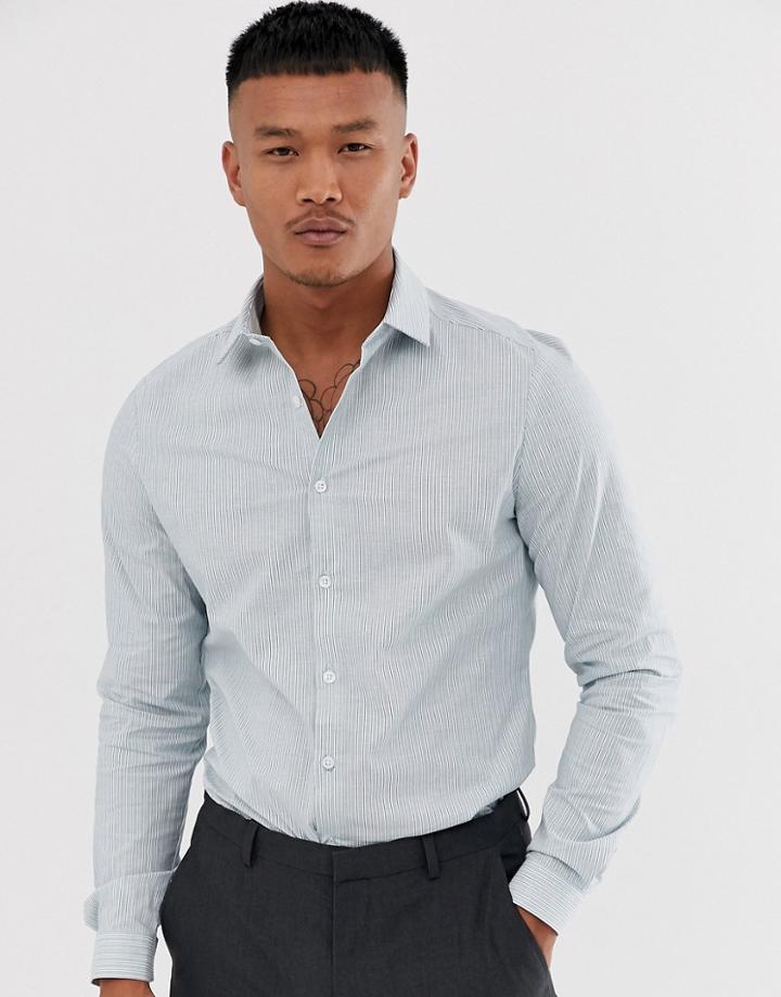 Asos Design Slim Fit Shirt Green & Navy Stripe Shirt