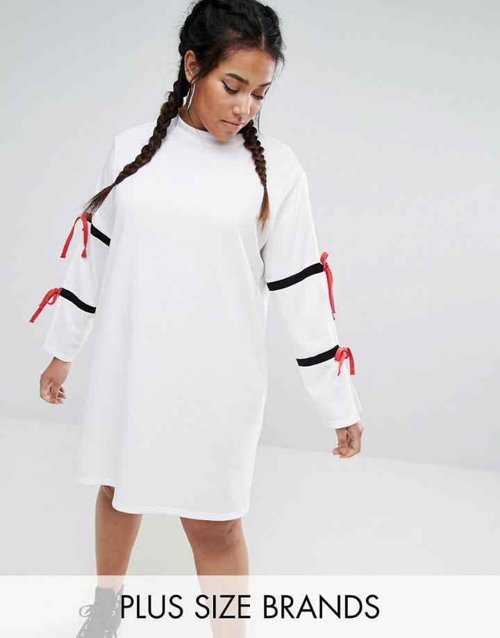 One One Three Split Sleeve Sporty Shift Dress - White