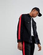 Sixth June Oversized Denim Jacket In Black With Red Stripe - Black