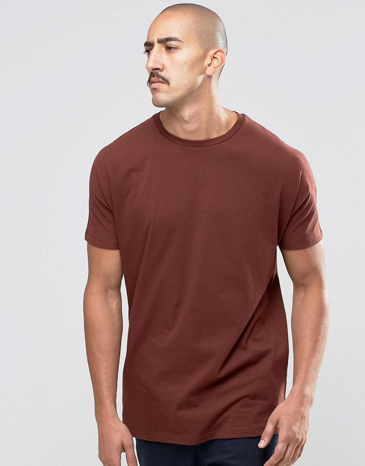 Asos Longline T-shirt With Grown On Sleeve In Red - Chestnut