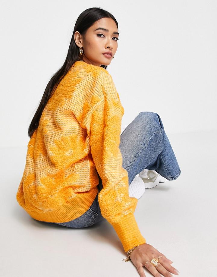 Asos Design Sweater In Textured Floral Pattern In Orange