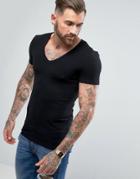 Asos Extreme Muscle Fit T-shirt With Stretch And Deep V Neck In Black - Black