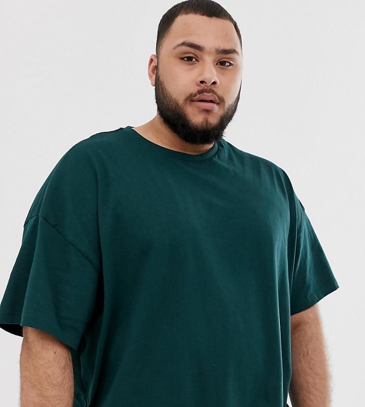 Asos Design Plus Organic Oversized T-shirt With Crew Neck In Khaki-green