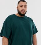 Asos Design Plus Organic Oversized T-shirt With Crew Neck In Khaki-green