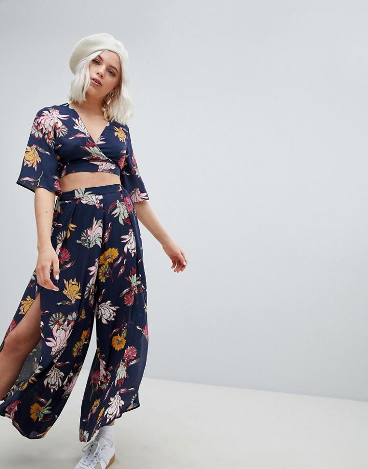 Pull & Bear Two-piece Floral Split Front Pants - Multi