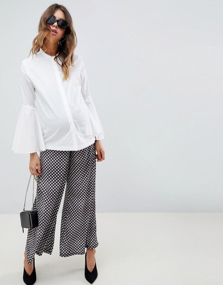 Asos Design Maternity Over The Bump Wide Leg Pants In Gingham Print - Multi