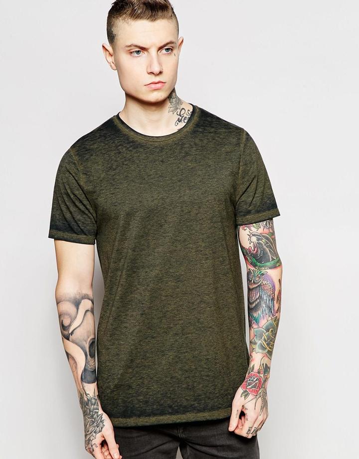 Asos T-shirt In Burnout Wash In Green - Dusty Olive