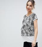 Asos Maternity Nursing T-shirt With Double Layer In Abstract Mono Print - Multi