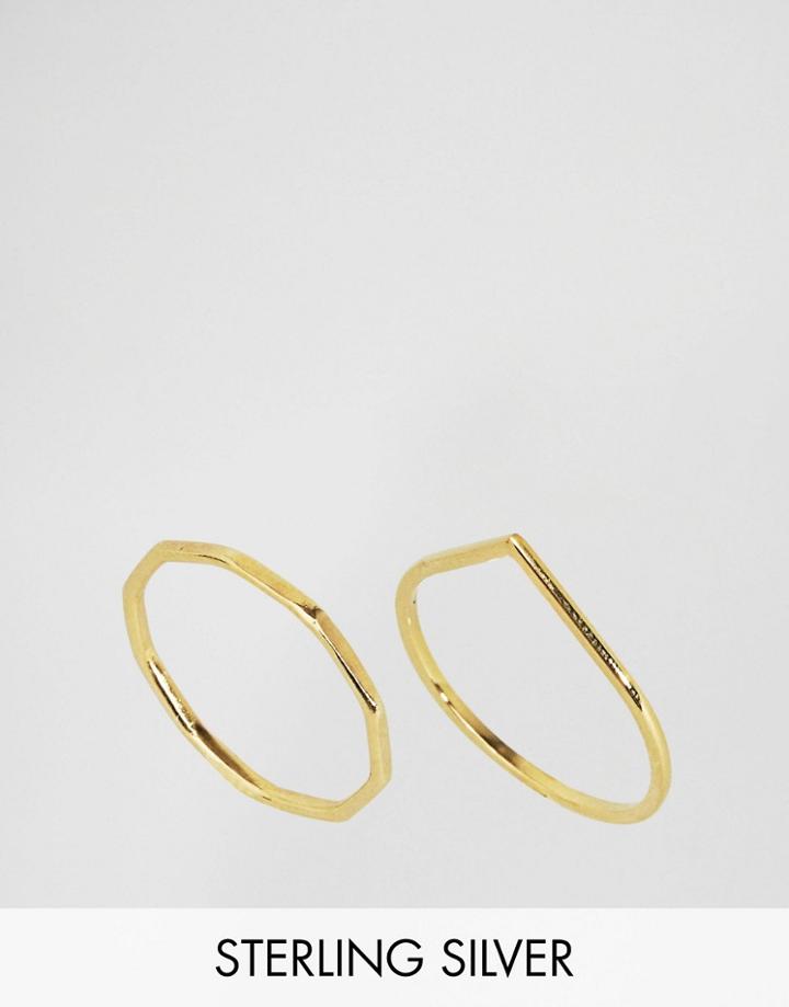 Asos Gold Plated Sterling Silver Pack Of 2 Shape Rings - Gold