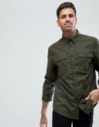 Bershka Regular Fit Brushed Shirt In Khaki - Green